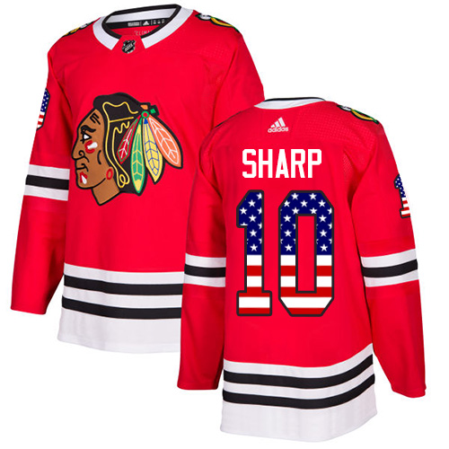 Adidas Blackhawks #10 Patrick Sharp Red Home Authentic USA Flag Stitched NHL Jersey - Click Image to Close